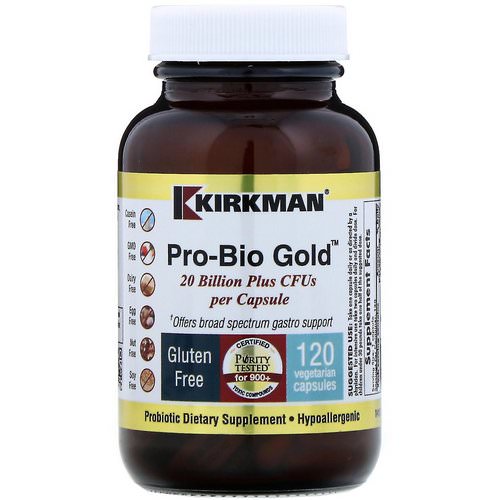 Kirkman Labs, Pro-Bio Gold, Hypoallergenic, 20 Billion Plus CFUs, 120 Vegetarian Capsules (Ice) فوائد