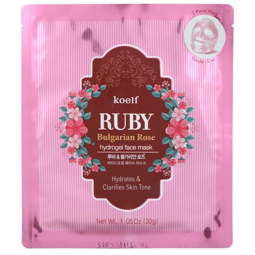 Koelf, Ruby Bulgarian Rose Hydrogel Face Mask Pack, 5 Sheets, 1.05 oz (30 g) Each فوائد