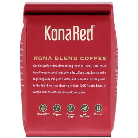 KonaRed, Kona Blend Coffee, Dark Roast, Ground, 12 oz (340 g):Dark Roast, Coffee