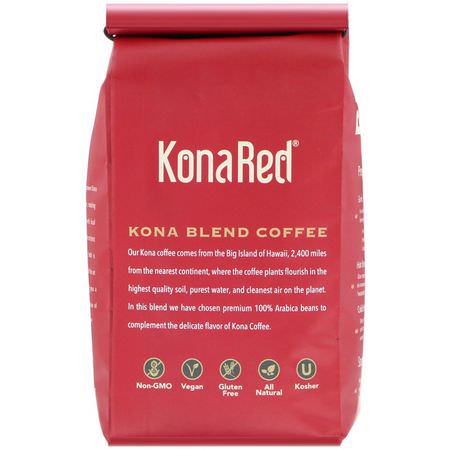 KonaRed, Kona Blend Coffee, Dark Roast, Whole Bean, 12 oz (340 g):Dark Roast, Coffee