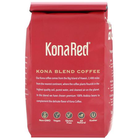 KonaRed, Kona Blend Coffee, Medium Roast, Whole Bean, 12 oz (340 g):مت,سطة التحميص, القه,ة