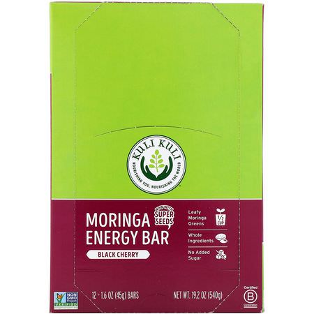 Kuli Kuli, Moringa Energy Bar, Black Cherry, 12 Bars, 1.6 oz (45 g) Each:قضبان الطاقة, قضبان الرياضة