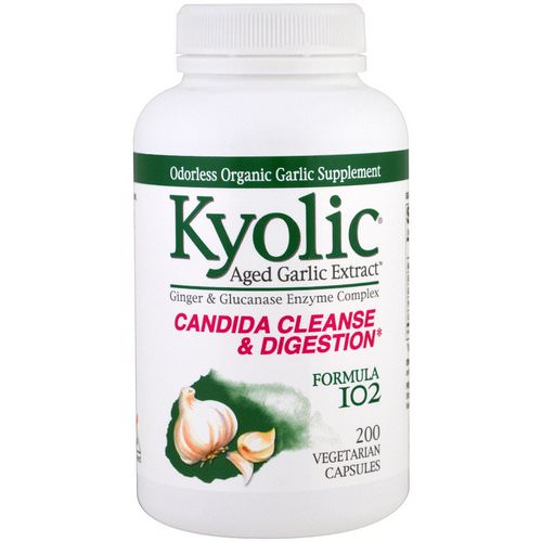 Kyolic, Aged Garlic Extract, Candida Cleanse & Digestion, Formula 102, 200 Vegetarian Caps فوائد