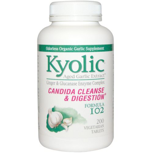 Kyolic, Aged Garlic Extract, Candida Cleanse & Digestion, Formula 102, 200 Vegetarian Tabs فوائد