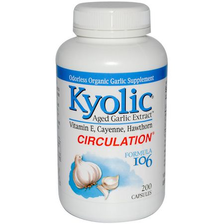 Kyolic, Aged Garlic Extract, Circulation, Formula 106, 200 Capsules:دعم الدم, المكملات الغذائية