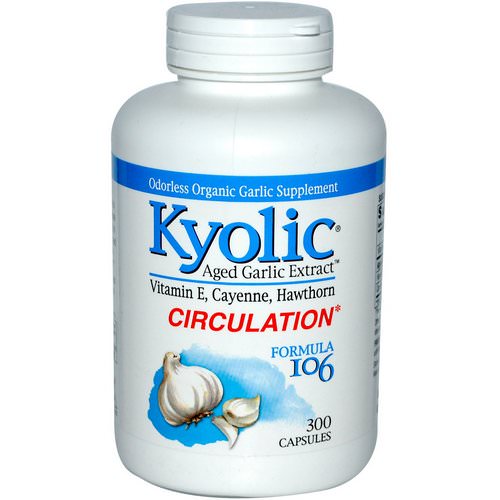 Kyolic, Aged Garlic Extract, Circulation, Formula 106, 300 Capsules فوائد