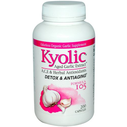Kyolic, Aged Garlic Extract, Detox & Anti-Aging, Formula 105, 200 Capsules فوائد