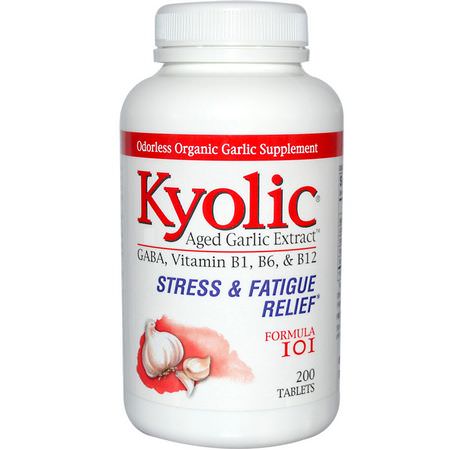 Kyolic, Aged Garlic Extract, Stress & Fatigue Relief, Formula 101, 200 Tablets:تهدئة, ملاحق