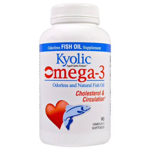 Kyolic, Omega-3, Aged Garlic Extract, Cholesterol & Circulation, 90 Omega-3 Softgels فوائد