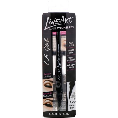 L.A. Girl, Line Art Matte Eyeliner Pen, Intense Black, 0.014 fl oz (0.4 ml):كحل, عيون
