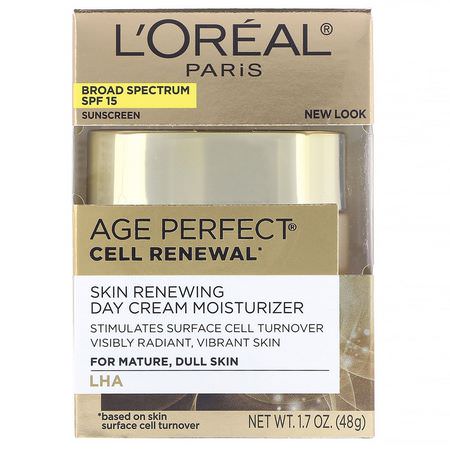 L'Oreal, Age Perfect Cell Renewal, Skin Renewing Day Cream Moisturizer, SPF 15, 1.7 oz (48 g):,اقية من الشمس لل,جه, العناية بالشمس
