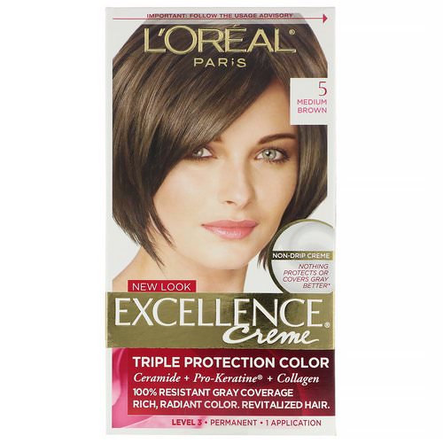 L'Oreal, Excellence Creme, Triple Protection Color, 5 Medium Brown, 1 Application فوائد