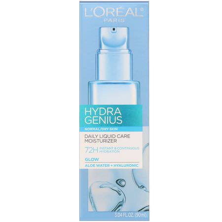 L'Oreal, Hydra Genius, Glow Daily Liquid Care Moisturizer, Normal/Dry Skin, 3.04 fl oz (90 ml):مرطب لل,جه, العناية بالبشرة