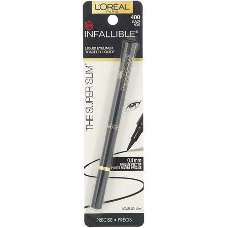 L'Oreal, Infallible Super Slim Liquid Eyeliner, Black 400, 0.034 fl oz (1 ml):كحل, عيون