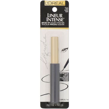 L'Oreal, Lineur Intense Brush Tip Liquid Eyeliner, Black 710, 0.24 fl oz (7 ml):كحل, عيون