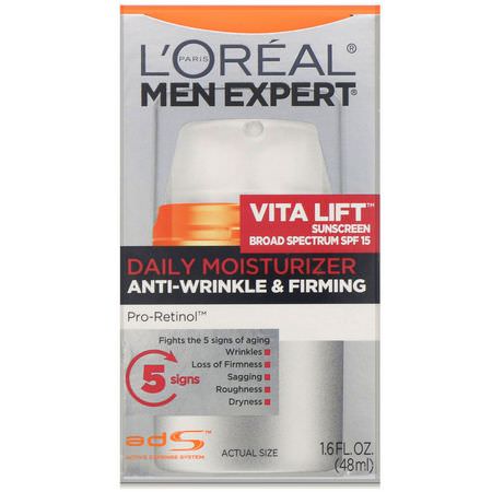 L'Oreal, Men Expert Anti-Wrinkle & Firming, Vita Lift Daily Moisturizer, SPF 15, 1.6 fl oz (48 ml):مرطب لل,جه, العناية بالبشرة