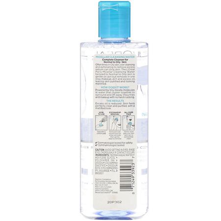 L'Oreal, Micellar Cleansing Water, Normal to Oily Skin, 13.5 fl oz (400 ml):مناديل, مزيل مكياج