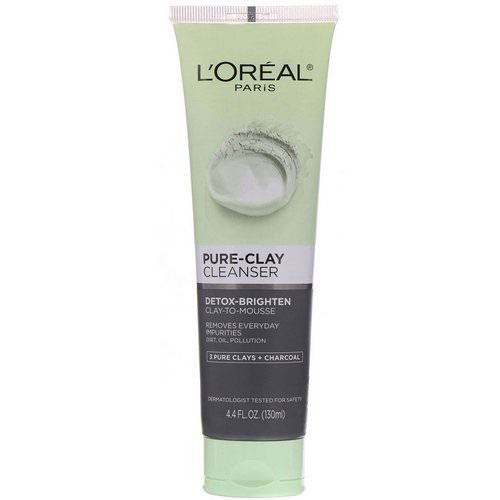 L'Oreal, Pure-Clay Cleanser, Detox-Brighten, 3 Pure Clays + Charcoal, 4.4 fl oz (130 ml) فوائد