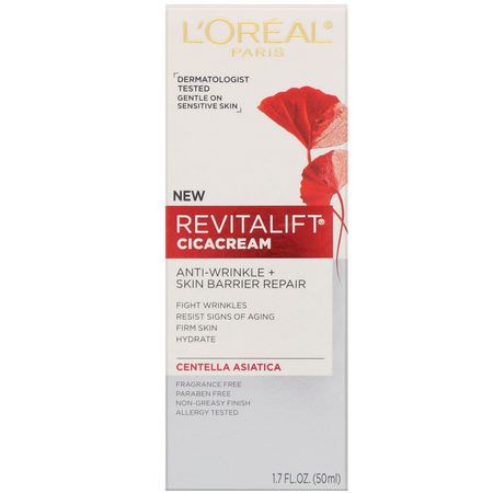 L'Oreal, Revitalift CicaCream, Anti-Wrinkle + Skin Barrier Repair, 1.7 fl oz (50 ml):الأمصال, العلاجات