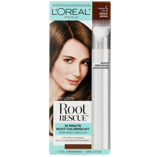 L'Oreal, Root Rescue, 10 Minute Root Coloring Kit, 5 Medium Brown, 1 Application فوائد
