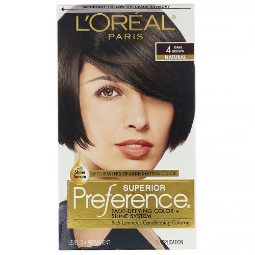 L'Oreal, Superior Preference, Fade-Defying Color + Shine System, 4 Natural, Dark Brown, 1 Application فوائد