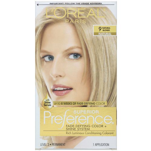 L'Oreal, Superior Preference, Fade-Defying Color + Shine System, 9 Natural Blonde, 1 Application فوائد