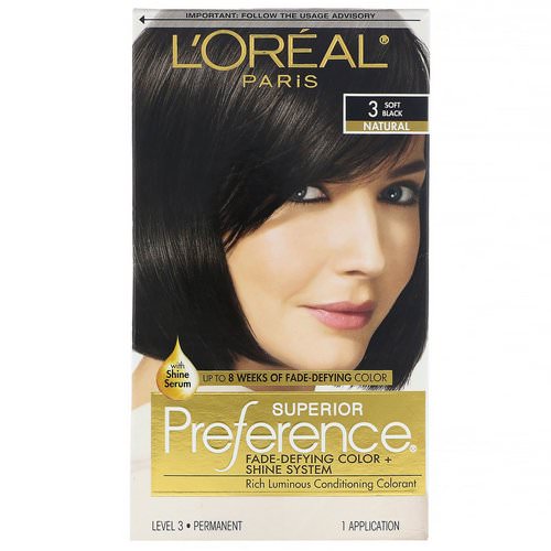 L'Oreal, Superior Preference, Fade-Defying Color + Shine System, Natural, 3 Soft Black, 1 Application فوائد