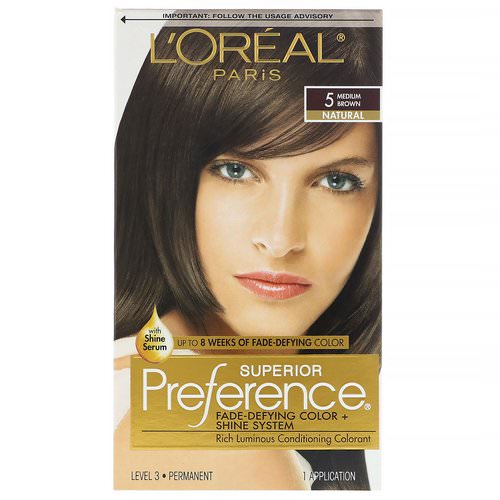 L'Oreal, Superior Preference, Fade-Defying Color + Shine System, Natural, 5 Medium Brown, 1 Application فوائد