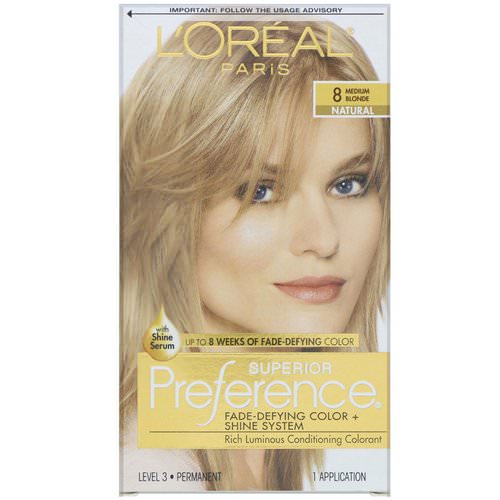 L'Oreal, Superior Preference, Fade-Defying Color + Shine System, Natural, 8 Medium Blonde, 1 Application فوائد