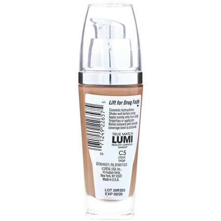 L'Oreal, True Match Healthy Luminous Makeup, SPF 20, C5 Classic Beige, 1 fl oz (30 ml):Foundation, وجه