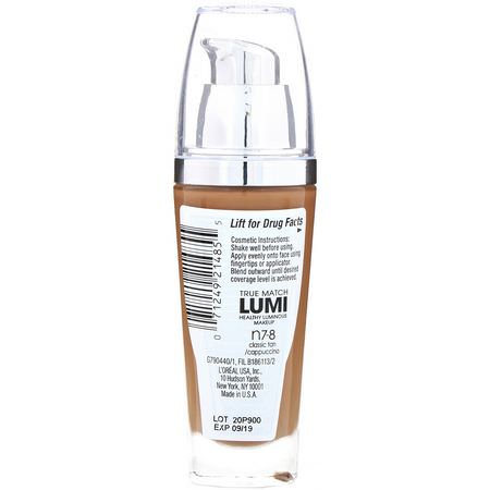 L'Oreal, True Match Healthy Luminous Makeup, SPF 20, N7-8 Classic Tan/Cappuccino, 1 fl oz (30 ml):Foundation, وجه
