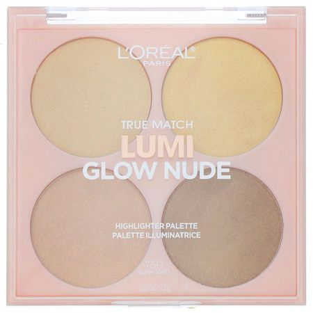 L'Oreal, True Match Lumi Glow Nude Highlighter Palette, 750 Sunkissed, 0.26 oz (7.3 g):هدايا الماكياج, تمييز الشعر