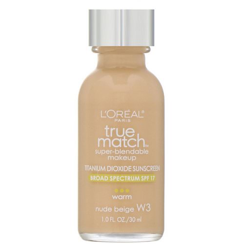 L'Oreal, True Match Super-Blendable Makeup, W3 Nude Beige, 1 fl oz (30 ml) فوائد