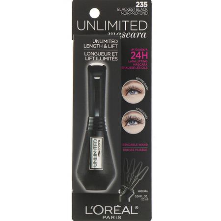 L'Oreal, Unlimited Length & Lift Mascara, 235 Blackest Black, 0.24 fl oz (7 ml):ماسكارا, عي,ن