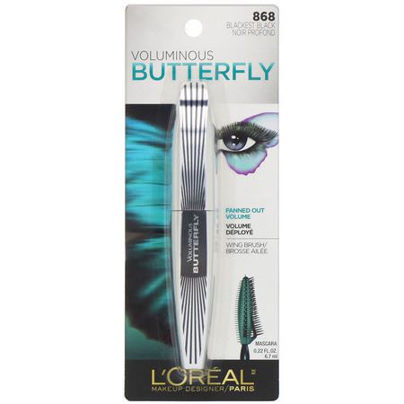 L'Oreal, Voluminous Butterfly Mascara, 868 Blackest Black, 0.22 fl oz (6.7 ml):ماسكارا, عي,ن