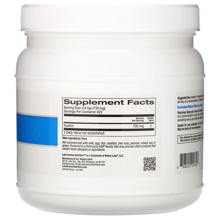 Lake Avenue Nutrition, Inositol Powder, Unflavored, 16 oz (454 g):Inositol, فيتامين B