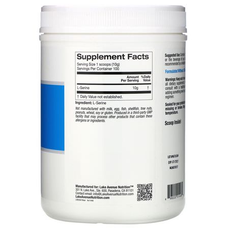 Lake Avenue Nutrition, L-Serine, Unflavored Powder, 2.2 lb (1 kg):L-Serine,الأحماض الأمينية