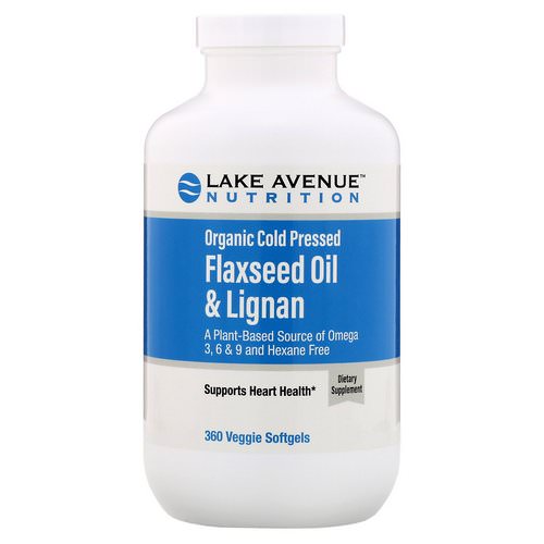 Lake Avenue Nutrition, Organic Cold Pressed Flaxseed Oil & Lignan, Hexane Free, 360 Veggie Softgels فوائد