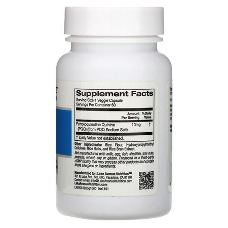Lake Avenue Nutrition, PQQ (Pyrroloquinoline Quinine), 10 mg, 60 Veggie Capsules:PQQ, مضادات الأكسدة