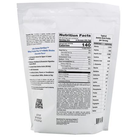 Lake Avenue Nutrition, Whey Protein + Probiotic, Chocolate Flavor, 2 lb (907 g):بر,تين مصل اللبن, التغذية الرياضية