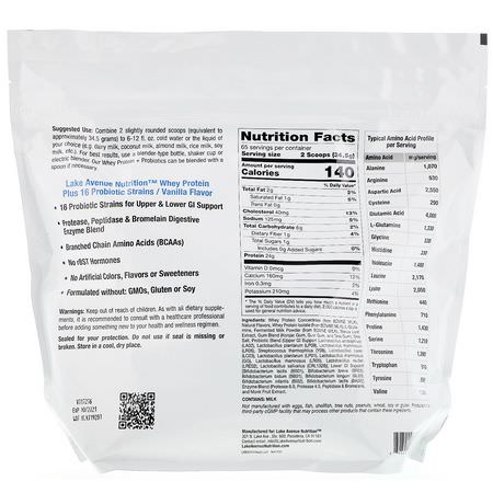 Lake Avenue Nutrition, Whey Protein + Probiotics, Vanilla Flavor, 5 lb (2270 g):بر,تين مصل اللبن, التغذية الرياضية