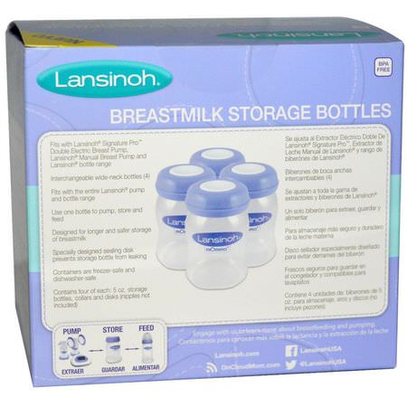 Lansinoh, Breastmilk Storage Bottles, 4 Bottles, 5 oz (160 ml) Each:حلمات, زجاجات أطفال