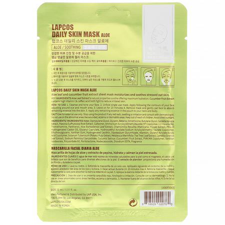 Lapcos, Aloe Sheet Mask, Soothing, 1 Mask, 1.11 fl oz (33 ml):أقنعة الأ,راق, أقنعة ال,جه
