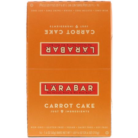 Larabar, Carrot Cake, 16 Bars, 1.6 oz (45 g) Each:قضبان الطاقة, قضبان الرياضة