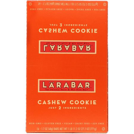 Larabar, Cashew Cookie, 16 Bars, 1.7 oz (48 g) Each:قضبان الطاقة, قضبان الرياضة