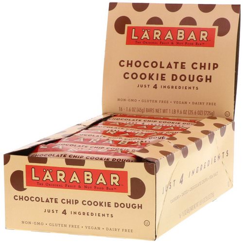 Larabar, Chocolate Chip Cookie Dough, 16 Bars, 1.6 oz (45 g) Each فوائد