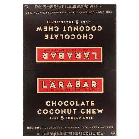 Larabar, Chocolate Coconut Chew, 16 Bars, 1.6 oz (45 g) Each:قضبان الطاقة, قضبان الرياضة