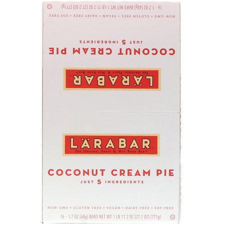Larabar, Coconut Cream Pie, 16 Bars, 1.7 oz (48 g) Each:قضبان الطاقة, قضبان الرياضة