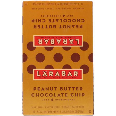 Larabar, Peanut Butter Chocolate Chip, 16 Bars, 1.6 oz (45 g) Each:قضبان الطاقة, قضبان الرياضة