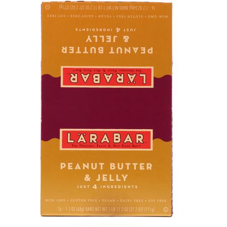 Larabar, Peanut Butter & Jelly, 16 Bars, 1.7 oz (48 g) Each:قضبان الطاقة, قضبان الرياضة